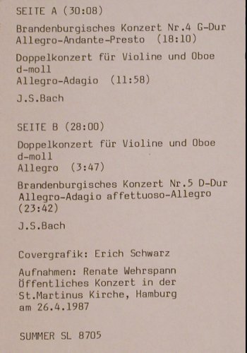 Bach,Johann Sebastian: Brandenburgische Konzerte Nr.4 u.5, Summer(SL 8705), D, 1987 - LP - K678 - 9,00 Euro