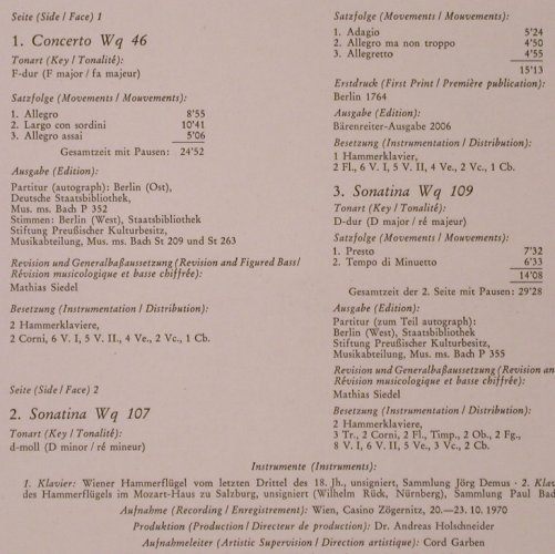 Bach,Carl Philipp Emanuel: Klavierkonzerte Wq 46, 107, 109,Foc, Archiv(2533 078), D, m-/vg+, 1970 - LP - K679 - 7,50 Euro