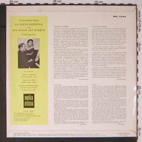 Pergolesi,Giovanni Battista: La Serva Padrona, Musica et litera (MEL 7005), DK Typ: LP Best.-Nr.: K687 Preis: 9,00 Euro