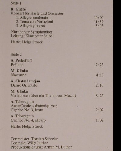 V.A.Harfenmusik russischer Meister: R.Glière, Prokofieff, Glinka, Colosseum (COL 9002), D, 1984 Typ: LP Best.-Nr.: K690 Preis: 7,50 Euro