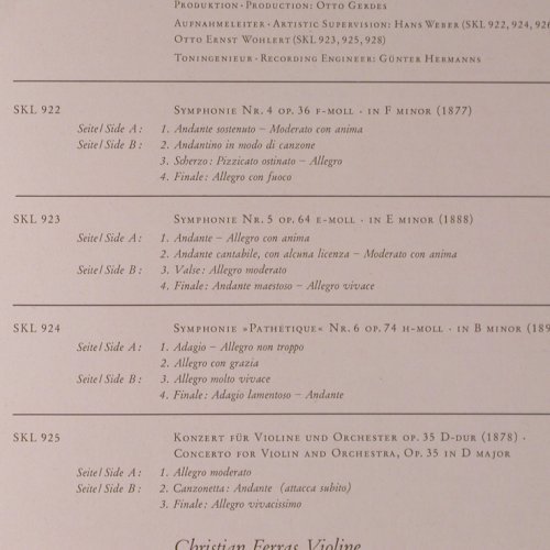 Tschaikowsky,Peter: Sinfonien Nr.4,5,6,Violinkonzert, D.Gr. SKL 922-928 (104 922-104 928), D, m /vg+, 1967 Typ: 7LP Best.-Nr.: K731 Preis: 31,00 Euro