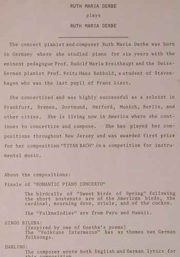 Derbe,Ruth Maria: plays R.M.Derbe - Titan Bach, Trutone Records (520525), US,vg+/m-, 1979 Typ: LP Best.-Nr.: K749 Preis: 20,00 Euro