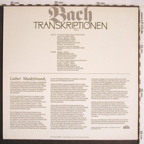 Bach,Johann Sebastian: Transkriptionen nach BWV 1060, Electrola/Grünenthal(F 65467), D,  - LP - K774 - 6,00 Euro