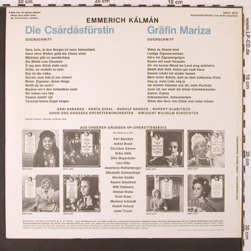 Kalman,Emmerich: Die Csardasfürstin / Gräfin Mariza, Volksplatte(SMVP 6074), D,  - LP - K77 - 6,00 Euro