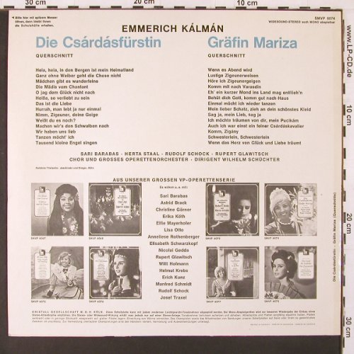 Kalman,Emmerich: Die Csardasfürstin / Gräfin Mariza, Volksplatte (SMVP 6074), D Typ: LP Best.-Nr.: K77 Preis: 6,00 Euro