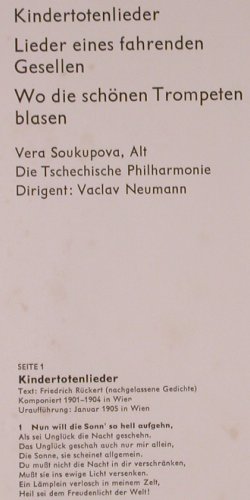 Mahler,Gustav: Kindertotenlieder,Lieder e.f.Gesell, Supraphon(80 731 KK (PK)), D,  - LP - K797 - 7,50 Euro
