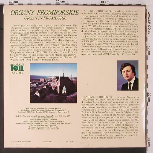 V.A.Organy Fromborskie / Frombork: Cabanilles,Batalla,Bach... Widor, Veri Ton(SXV-881), PL, 1986 - LP - K814 - 7,50 Euro