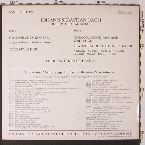 Bach,Johann Sebastian: Berühmte Cembalowerke, Sastruphon(SM 007 030), D,  - LP - K815 - 7,50 Euro