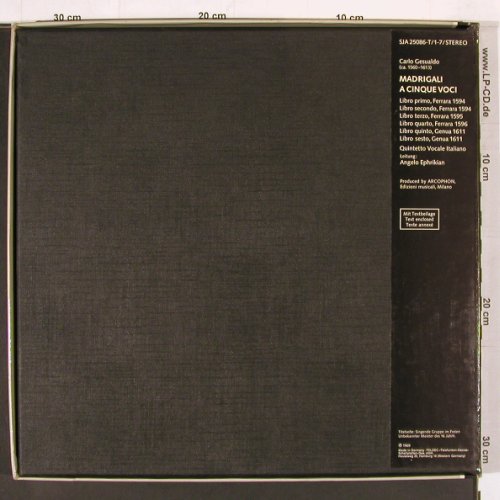 Gesualdo,Carlo: Sämtliche fünfstimmigen Madrigale, Telefunken (SJA 25 086-T/1), D, 1969 Typ: 7LP Best.-Nr.: K829 Preis: 30,00 Euro