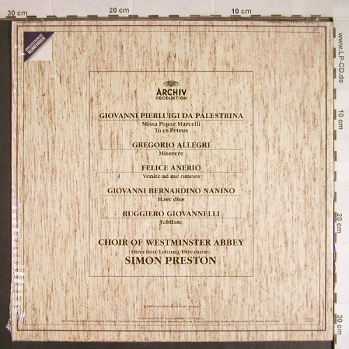 Palestrina,Giovani Pierluigi da: Missa Papae Marcelli, FS-New, Archiv (15 240 5), D,Club Ed., 1986 Typ: LP Best.-Nr.: K841 Preis: 12,50 Euro