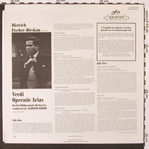 Fischer-Dieskau, Dietrich: Verdi: Arias, sung in ital., Seraphim (60014), US, 1961 Typ: LP Best.-Nr.: K84 Preis: 7,50 Euro