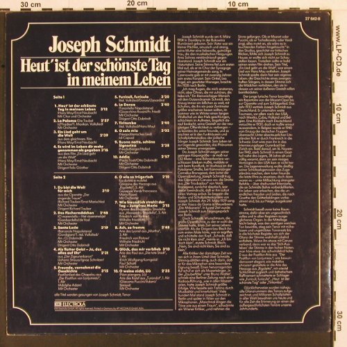 Schmidt,Joseph: Heut' ist der schönsteTag i.m.Leben, EMI Electrola (27 642-8), D, Club Ed Typ: LP Best.-Nr.: K851 Preis: 6,00 Euro