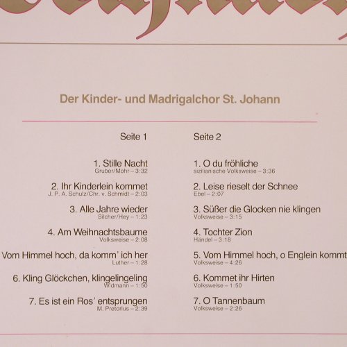 V.A.Kinder-uMadrigalchor St.Johhann: Weihnacht, Helmut E. Bohnen, Orgel, WR (W1), D, 1979 Typ: LP Best.-Nr.: K871 Preis: 7,50 Euro