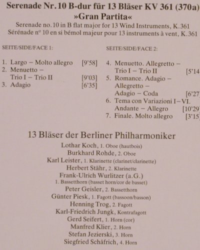 Mozart,Wolfgang Amadeus: Serenade KV361,B-dur,f. 13 Bläser, D.Gr. Digital (2532 089), D, 1983 Typ: LP Best.-Nr.: K879 Preis: 6,00 Euro