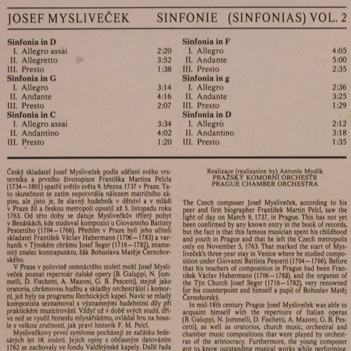 Myslivecek,Josef: Sinfonias Vol.2, Supraphon(1110 3036), CZ, 1983 - LP - K881 - 9,00 Euro