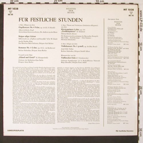 V.A.Für Festliche Stunden: Händel, Gluck, Bruch, Beeth..., Telefunken (MT 1038), D, 7Tr. Typ: LP Best.-Nr.: K89 Preis: 7,50 Euro