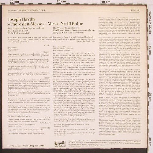 Haydn,Joseph: Theresien-Messe Nr.16 B-dur, Eurodisc (70 342 KK), D, Mono Typ: LP Best.-Nr.: K900 Preis: 7,50 Euro
