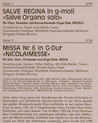 Haydn,Joseph: Salve Regina in g-moll,Nicolaimesse, FSM (FSM 43040), D, 1979 Typ: LP Best.-Nr.: K905 Preis: 6,00 Euro