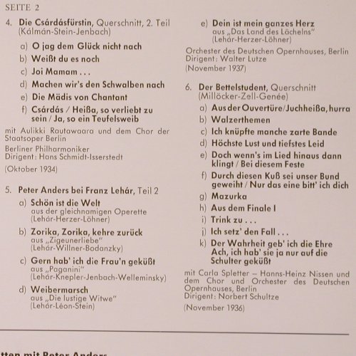Anders,Peter: Im Reich der Operette 1 ,hist.rec., Telefunken (HT-P 516), D, Promo Typ: LP Best.-Nr.: K90 Preis: 7,50 Euro