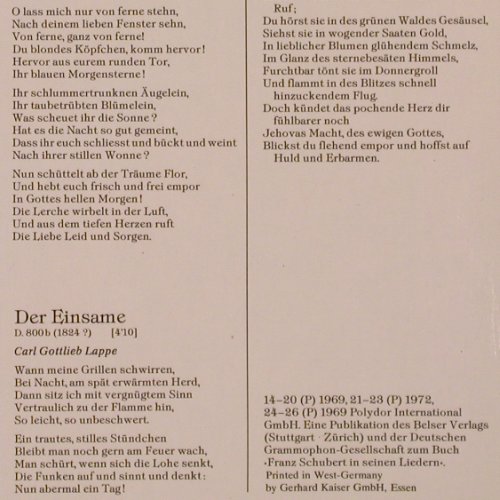 Schubert,Franz: In seinen Liedern(zum Buch) Platte2, D.Gr./ Belser Verlag (0666 908), D, Ri Typ: LP Best.-Nr.: K911 Preis: 6,00 Euro
