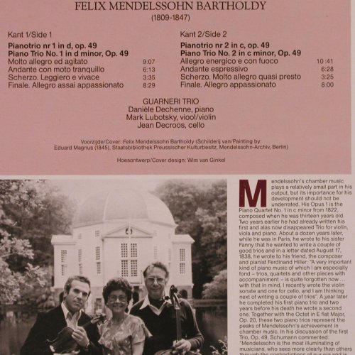 Mendelssohn Bartholdy,Felix: Piano Trios Nr.1&2 in d op.49,op.66, Globe Record (GLO D 15016), NL, 1983 Typ: LP Best.-Nr.: K919 Preis: 9,00 Euro