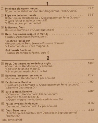 Schola Cantorum Gregoriana Essen: Deus, Deus Meus, Foc, FS-New, Novalis (150 009-1), CH, Ri, 1986 Typ: LP Best.-Nr.: K927 Preis: 7,50 Euro