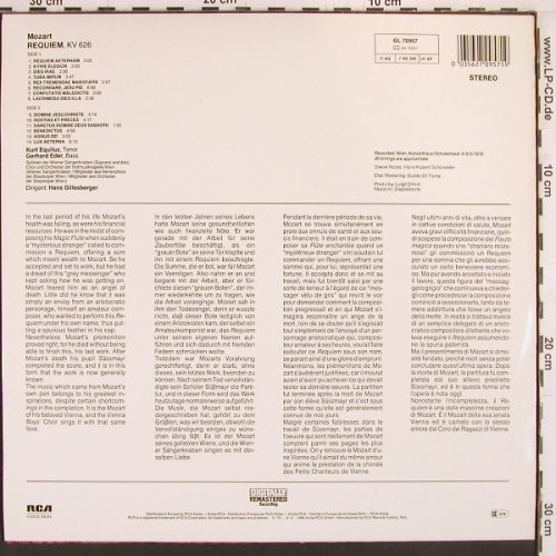 Mozart,Wolfgang Amadeus: Requiem KV 626, RCA Gold Seal (GL 70957), I, 1986 Typ: LP Best.-Nr.: K932 Preis: 7,50 Euro