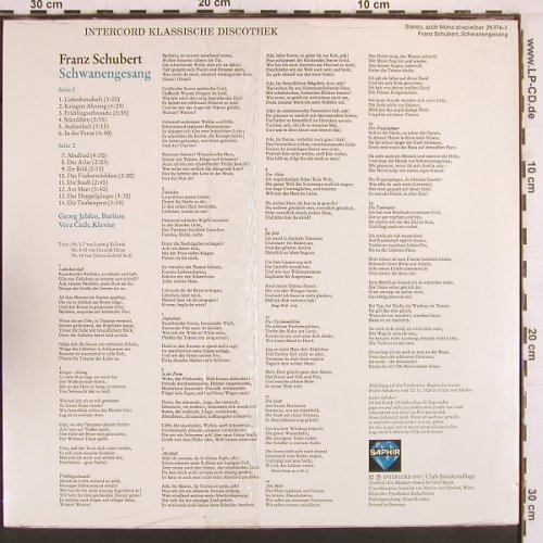 Schubert,Franz: Schwanengesang, FS-New, Saphir Club Ed. (29 376-1), D, 1975 Typ: LP Best.-Nr.: K953 Preis: 9,00 Euro