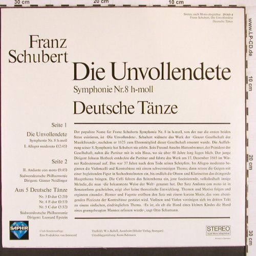 Schubert,Franz: Symphonie Nr.8 h-moll(Unvollendete), Saphir, Club Ed. (29 365-4), D,like new Typ: LP Best.-Nr.: K954 Preis: 7,50 Euro