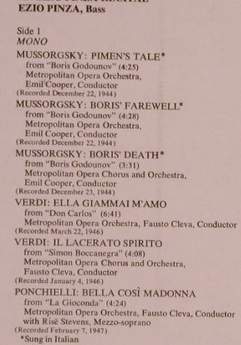 Pinza,Ezio: Recital, FS-New, Odyssey (Y 31148), US,Ri Typ: LP Best.-Nr.: K968 Preis: 9,00 Euro