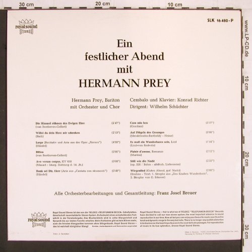 Prey,Hermann: Ein Festlicher Abend, (Like New), Decca (SLK 16 480-P), D, 1967 Typ: LP Best.-Nr.: K975 Preis: 9,00 Euro
