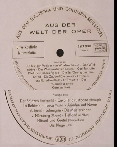 V.A.Aus der Welt der Oper: Leoncavallo...Mozart, Auszüge, Foc, Electrola, Promo (2 YRA 50320), D Typ: LP Best.-Nr.: K99 Preis: 5,00 Euro