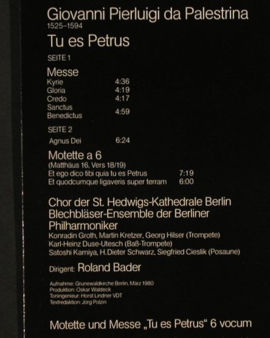 Palestrina,Giovani Pierluigi da: Tu es Petrus, Eurodisc(201 837-366), D, 1980 - LP - L1264 - 5,00 Euro