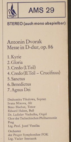Dvorak,Anton: Messe D-Dur op.86, m-/vg+, Schwann Musica Sacra(AMS 29), A,  - LP - L1303 - 5,00 Euro
