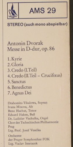 Dvorak,Anton: Messe D-Dur op.86, m-/vg+, Schwann Musica Sacra (AMS 29), A Typ: LP Best.-Nr.: L1303 Preis: 5,00 Euro