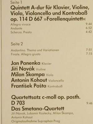 Schubert,Franz: Forellen-Quintett Quartettsatz, Supraphon/KlassikAuslese(25 943 HK), D, 1978 - LP - L1357 - 5,00 Euro