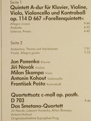 Schubert,Franz: Forellen-Quintett Quartettsatz, Supraphon/KlassikAuslese (25 943 HK), D, 1978 Typ: LP Best.-Nr.: L1357 Preis: 5,00 Euro
