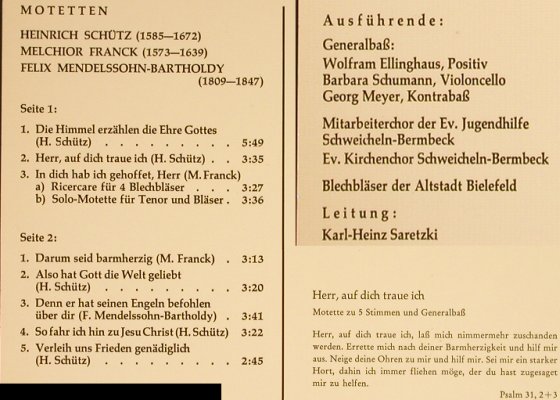 V.A.Motetten alter Meister: H.Schütz,MelchoirFranck,Mendelssohn, SchallplattenEd.Enger(WK 30.007), D, 1972 - LP - L1360 - 6,00 Euro