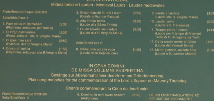 V.A.Gregorianische Gesänge Aus: Assisi, 42 Tr., Foc, Deutsche Gramophon (2726 004), D, 1966 Typ: 2LP Best.-Nr.: L1421 Preis: 7,50 Euro