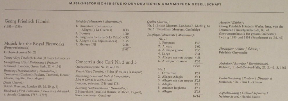Händel,Georg Friedrich: Musick for the Royal Fireworks,Foc, Archiv Produktion(14 146), D, 1962 - LP - L1467 - 7,50 Euro