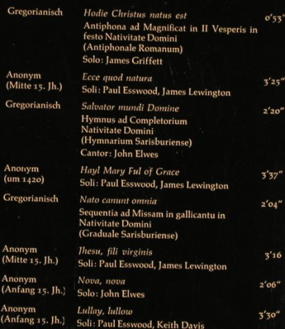 Pro Cantione Antiqva, London: A Christmas Sequence, Foc, Harmonia Mundi (065-99 808), D, 1975 Typ: LP Best.-Nr.: L1507 Preis: 6,00 Euro