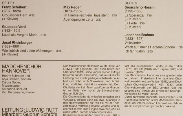 Mädchenchor Hannover: Chorwerke der Romantik, Foc, EMI/Harmonia Mundi(16 9589 1), D, co, 1986 - LP - L1509 - 6,00 Euro