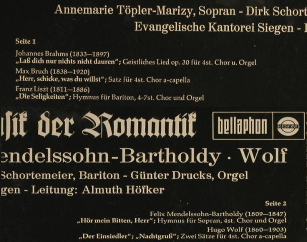 V.A.Geistige Chormusik der Romantik: Brahms,Bruch,Liszt,Menelssohn,Wolf, Bellaphon/Resono(BJS 4028), D, 1971 - LP - L1510 - 6,00 Euro