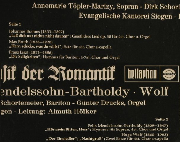V.A.Geistige Chormusik der Romantik: Brahms,Bruch,Liszt,Menelssohn,Wolf, Bellaphon/Resono (BJS 4028), D, 1971 Typ: LP Best.-Nr.: L1510 Preis: 6,00 Euro