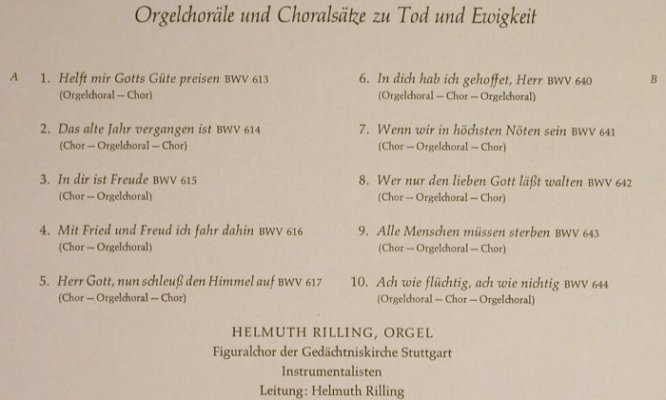 Bach,Johann Sebastian: Das Orgelbüchlein 4,Tod u.Ewigkeit, Musicaphon (BM 30 SL 1529), D, Foc Typ: LP Best.-Nr.: L1578 Preis: 7,50 Euro