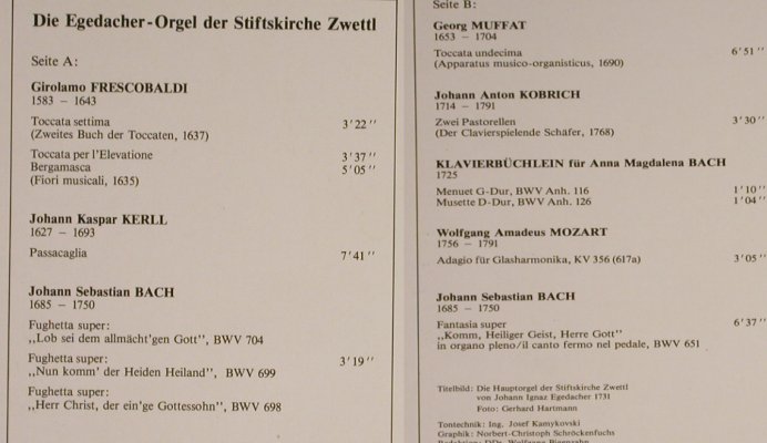 V.A.Die Egedacher-Orgel der: Stiftskirche Zwettl, DG (OFZs 03/85), D Typ: LP Best.-Nr.: L1597 Preis: 7,50 Euro
