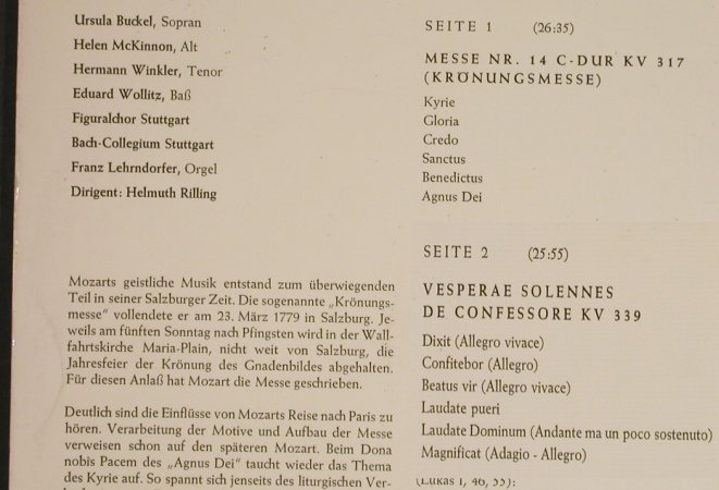 Mozart,Wolfgang Amadeus: Krönungsmesse/Vesperae Solennes, Intercord (075-09 K(J 075)), D Typ: LP Best.-Nr.: L1604 Preis: 5,00 Euro