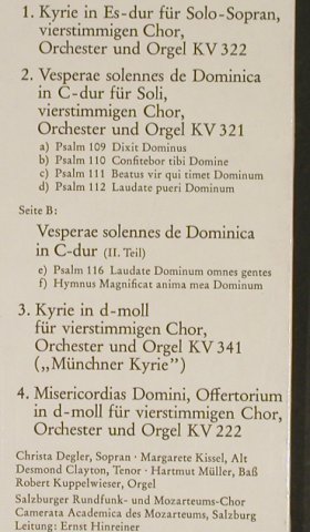 Mozart,Wolfgang Amadeus: Vesperae de domenica, KV 321, Schwann (AMS 3502), D, Ri, 1965 Typ: LP Best.-Nr.: L1620 Preis: 6,00 Euro