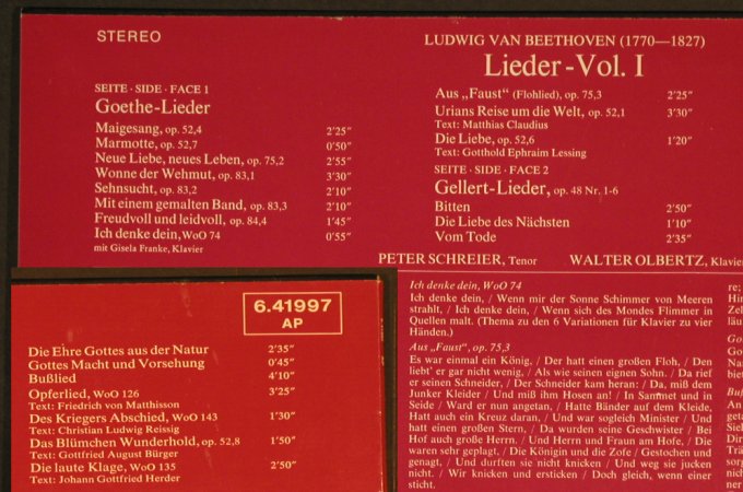 Schreier,Peter: Beethoven-Lieder, Vol.1, Telefunken (6.411997 AP), D, Ri, 1976 Typ: LP Best.-Nr.: L1626 Preis: 5,00 Euro