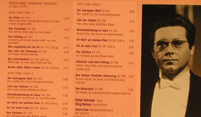 Schreier,Peter: W.A.Mozart Lieder, Jörg Demus,Piano, Eurodisc, Lied Edition 9 (27 822 KK), D, m/vg+, 1975 Typ: LP Best.-Nr.: L1638 Preis: 4,00 Euro